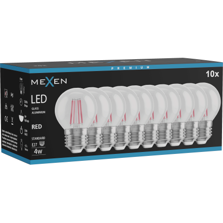 Mexen Vintis 10x Ampoule à filament LED E27, G45, 4W, 55 lm, rouge - L156-E27-04XX-45x10