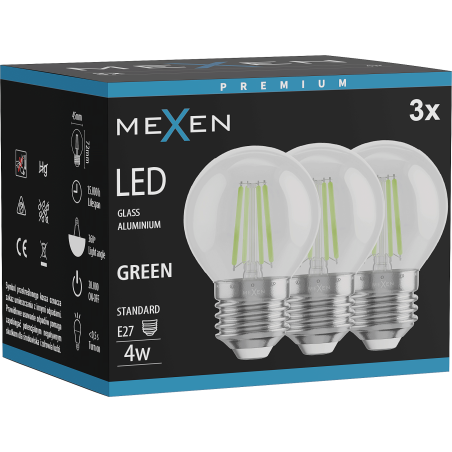 Mexen Vintis 3x Ampoule à filament LED E27, G45, 4W, 55 lm, verte - L156-E27-04XX-46x03
