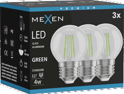Mexen Vintis 3x Ampoule à filament LED E27, G45, 4W, 55 lm, verte - L156-E27-04XX-46x03