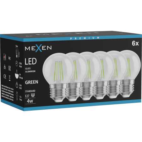 Mexen Vintis 6x Ampoule à filament LED E27, G45, 4W, 55 lm, verte - L156-E27-04XX-46x06