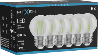 Mexen Vintis 6x Ampoule à filament LED E27, G45, 4W, 55 lm, verte - L156-E27-04XX-46x06