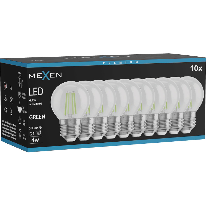 Mexen Vintis 10x Ampoule filament LED E27, G45, 4W, 55 lm, verte - L156-E27-04XX-46x10