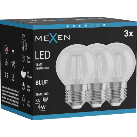 Mexen Vintis 3x Ampoule filament LED E27, G45, 4W, 55 lm, bleu - L156-E27-04XX-47x03