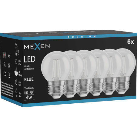 Mexen Vintis 6x Ampoule filament LED E27, G45, 4W, 55 lm, bleu - L156-E27-04XX-47x06