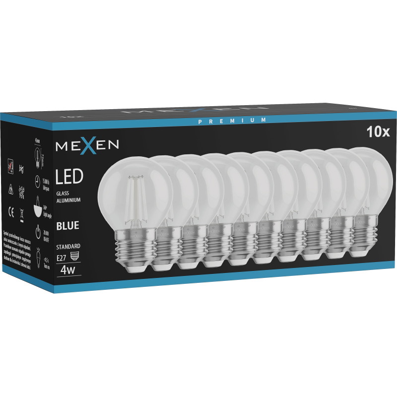 Mexen Vintis 10x ampoule à filament LED E27, G45, 4W, 55 lm, bleu - L156-E27-04XX-47x10
