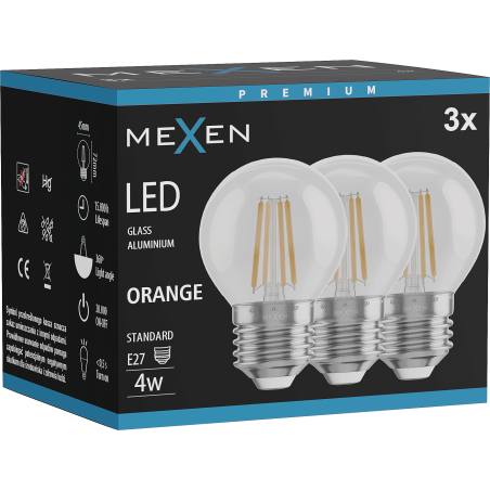 Mexen Vintis 3x Ampoule filament LED E27, G45, 4W, 55 lm, orange - L156-E27-04XX-48x03