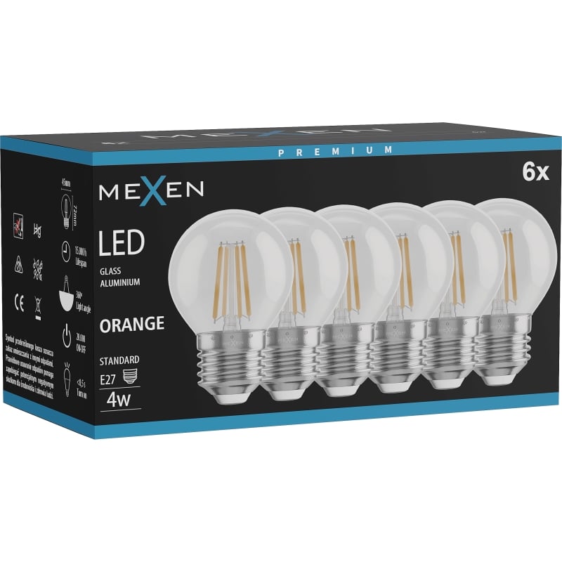 Mexen Vintis 6x ampoule filament LED E27, G45, 4W, 55 lm, orange - L156-E27-04XX-48x06