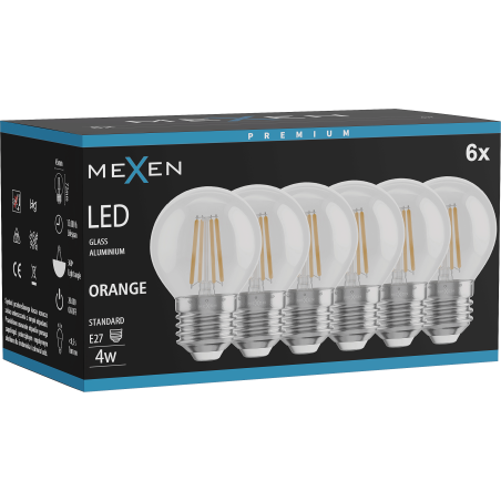 Mexen Vintis 6x ampoule filament LED E27, G45, 4W, 55 lm, orange - L156-E27-04XX-48x06
