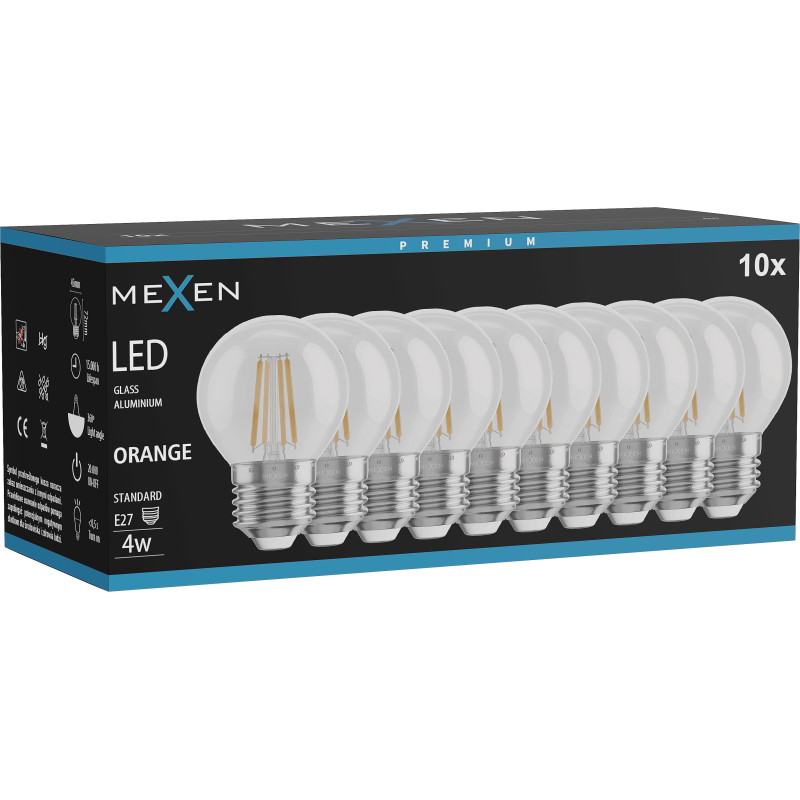 Mexen Vintis 10x Ampoule filament LED E27, G45, 4W, 55 lm, orange - L156-E27-04XX-48x10