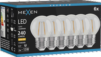 Mexen Vintis 6x Ampoule à filament LED E27, G45, 2W, Chaude - 2700K, 240 lm, transparente - L156-E27-0227-00x06