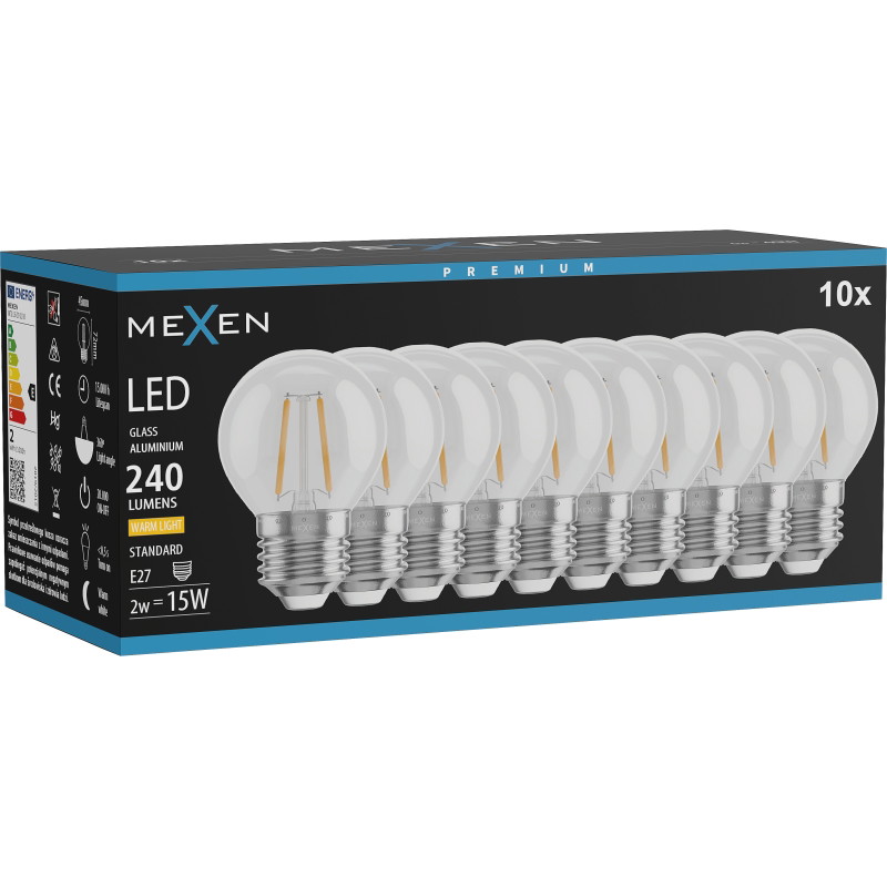 Mexen Vintis 10x Ampoule filament LED E27, G45, 2W, Chaude - 2700K, 240 lm, claire - L156-E27-0227-00x10