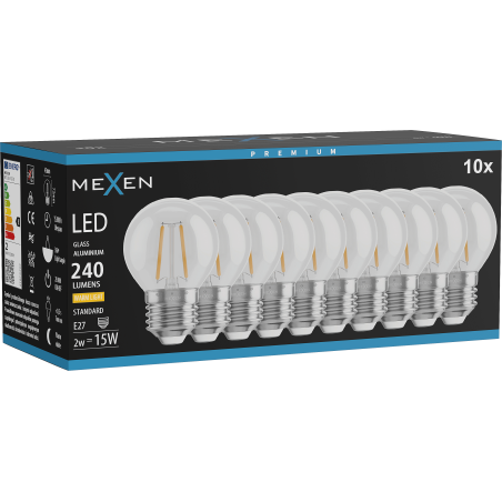 Mexen Vintis 10x Ampoule filament LED E27, G45, 2W, Chaude - 2700K, 240 lm, claire - L156-E27-0227-00x10