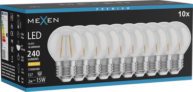 Mexen Vintis 10x Ampoule filament LED E27, G45, 2W, Chaude - 2700K, 240 lm, transparente - L156-E14-0227-00x10