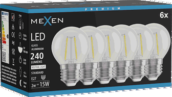 Mexen Vintis 6x Ampoule filament LED E27, G45, 2W, Neutre - 4000K, 240 lm, clair - L156-E27-0227-00x06 - L156-E27-0240-00x06