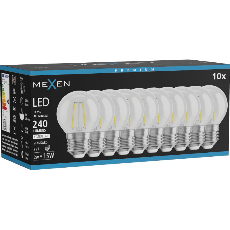 Mexen Vintis 10x Ampoule filament LED E27, G45, 2W, Neutre - 4000K, 240 lm, clair - L156-E27-0227-00x10 - L156-E27-0240-00x10