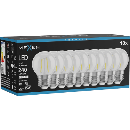 Mexen Vintis 10x Ampoule filament LED E27, G45, 2W, Neutre - 4000K, 240 lm, transparent - L156-E14-0227-00x10