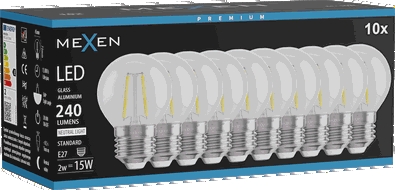 Mexen Vintis 10x Ampoule filament LED E27, G45, 2W, Neutre - 4000K, 240 lm, clair - L156-E27-0227-00x10 - L156-E27-0240-00x10