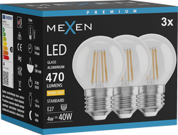 Mexen Vintis 3x Ampoule à filament LED E27, G45, 4W, Chaude - 2700K, 470 lm, claire - L156-E27-0427-00x03