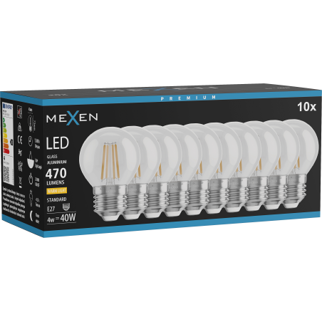 Mexen Vintis 10x Ampoule filament LED E27, G45, 4W, Chaude - 2700K, 470 lm, clair - L156-E27-0427-00x10