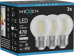 Mexen Vintis 3x Ampoule filament LED E27, G45, 4W, Neutre - 4000K, 470 lm, clair - L156-E27-0427-00x03 - L156-E27-0440-00x03
