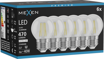 Mexen Vintis 6x Ampoule filament LED E27, G45, 4W, Neutre - 4000K, 470 lm, clair - L156-E27-0427-00x06 - L156-E27-0440-00x06