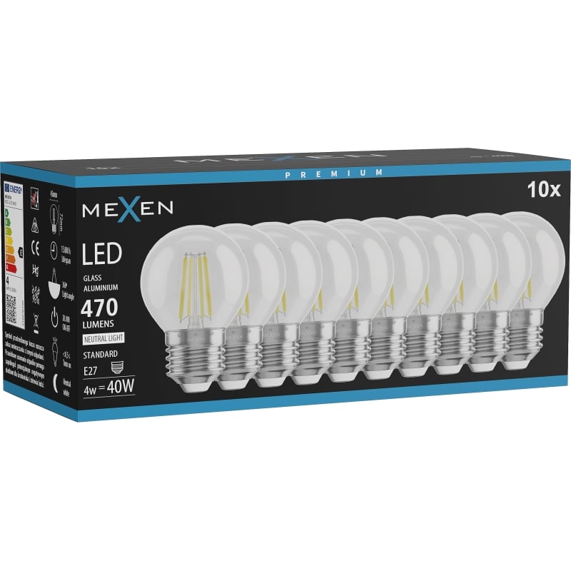 Mexen Vintis 10x Ampoule filament LED E27, G45, 4W, Neutre - 4000K, 470 lm, transparent - L156-E27-0427-00x10