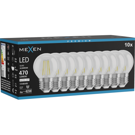 Mexen Vintis 10x Ampoule filament LED E27, G45, 4W, Neutre - 4000K, 470 lm, transparent - L156-E27-0427-00x10