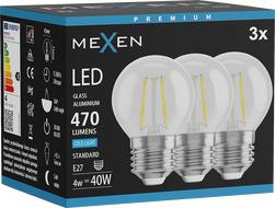 Mexen Vintis 3x Ampoule filament LED E27, G45, 4W, Froid - 6500K, 470 lm, transparent - L156-E27-0465-00x03