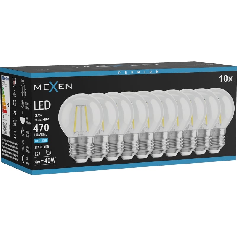 Mexen Vintis 10x Ampoule LED filament E27, G45, 4W, Froide - 6500K, 470 lm, transparent - L156-E27-0465-00x10