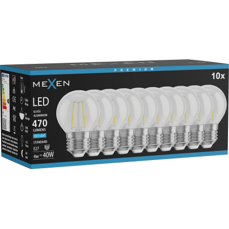 Mexen Vintis 10x Ampoule LED filament E27, G45, 4W, Froide - 6500K, 470 lm, transparent - L156-E27-0465-00x10
