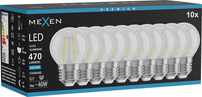 Mexen Vintis 10x Ampoule LED filament E27, G45, 4W, Froide - 6500K, 470 lm, transparent - L156-E27-0465-00x10
