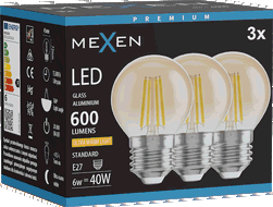 Mexen Vintis 3x Ampoule filament LED E27, G45, 6W, Chaude - 2200K, 600 lm, ambre - L156-E27-0622-50x03