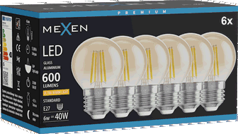 Mexen Vintis 6x Ampoule à filament LED E27, G45, 6W, Chaude - 2200K, 600 lm, ambre - L156-E27-0622-50x06