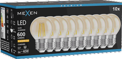 Mexen Vintis 10x ampoule filament LED E27, G45, 6W, Chaude - 2200K, 600 lm, ambre - L156-E27-0622-50x10