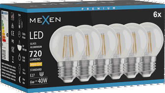 Mexen Vintis 6x Ampoule filament LED E27, G45, 6W, Chaude - 2700K, 720 lm, claire - L156-E27-0627-00x06