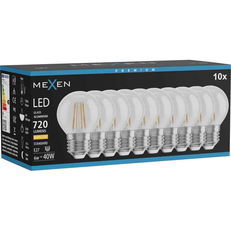 Mexen Vintis 10x Ampoule filament LED E27, G45, 6W, Chaude - 2700K, 720 lm, claire - L156-E27-0627-00x10