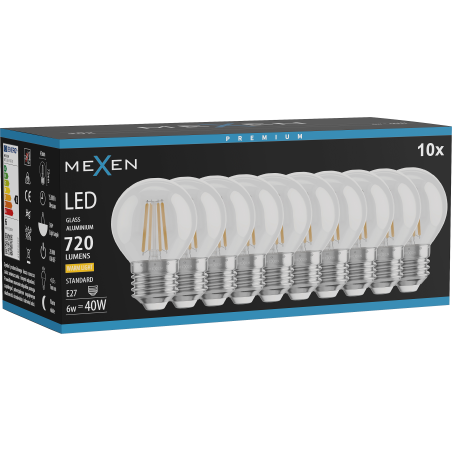 Mexen Vintis 10x Ampoule filament LED E27, G45, 6W, Chaude - 2700K, 720 lm, claire - L156-E27-0627-00x10