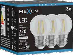 Mexen Vintis 3x Ampoule filament LED E27, G45, 6W, Neutre - 4000K, 720 lm, clair - L156-E27-0627-00x03 - L156-E27-0640-00x03