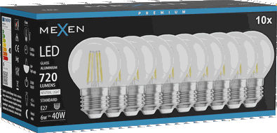 Mexen Vintis 10x Ampoule filament LED E27, G45, 6W, Neutre - 4000K, 720 lm, transparent - L156-E27-0627-00x10