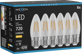 Mexen Vintis 6x Ampoule filament LED E27, C35, 6W, Chaude - 2700K, 720 lm, clair - L154-E27-0627-00x06