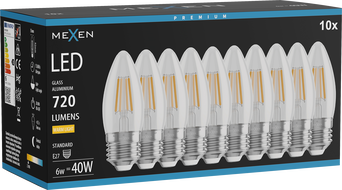 Mexen Vintis 10x ampoule filament LED E27, C35, 6W, Chaude - 2700K, 720 lm, claire - L154-E27-0627-00x10