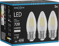 Mexen Vintis 3x Ampoule filament LED E27, C35, 6W, Neutre - 4000K, 720 lm, transparente - L154-E27-0640-00x03