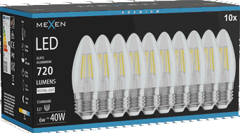 Mexen Vintis 10x Ampoule LED filament E27, C35, 6W, Neutre - 4000K, 720 lm, transparent - L154-E27-0640-00x10