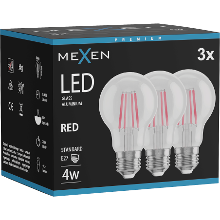 Mexen Vintis 3x Ampoule filament LED E27, A60, 4W, 55 lm, rouge - L150-E27-04XX-45x03