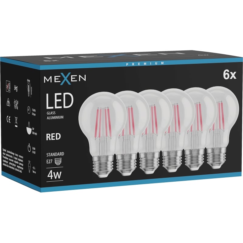 Mexen Vintis 6x ampoule à filament LED E27, A60, 4W, 55 lm, rouge - L150-E27-04XX-45x06