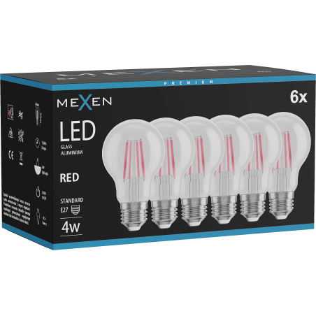 Mexen Vintis 6x ampoule à filament LED E27, A60, 4W, 55 lm, rouge - L150-E27-04XX-45x06