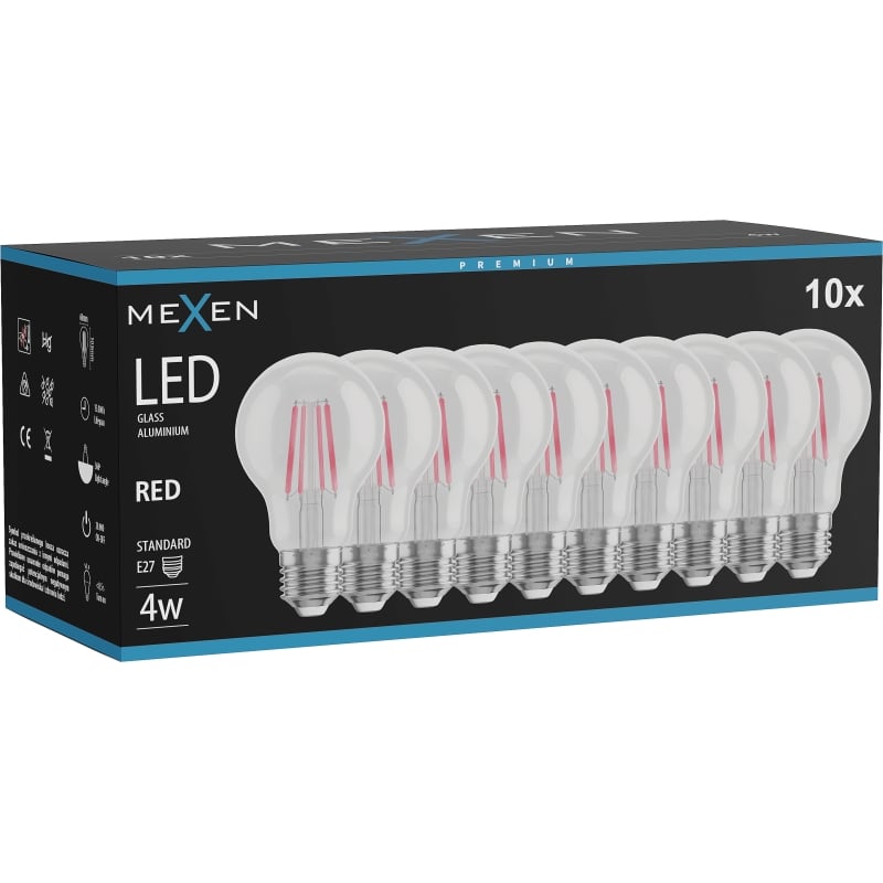 Mexen Vintis 10x Ampoule à filament LED E27, A60, 4W, 55 lm, rouge - L150-E27-04XX-45x10