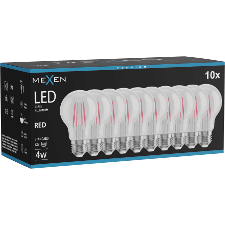 Mexen Vintis 10x Ampoule à filament LED E27, A60, 4W, 55 lm, rouge - L150-E27-04XX-45x10
