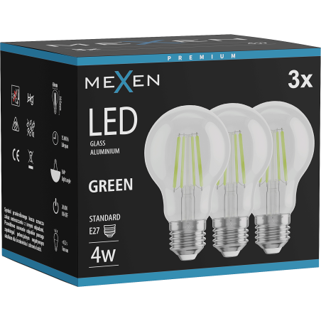 Mexen Vintis 3x ampoule filament LED E27, A60, 4W, 55 lm, vert - L150-E27-04XX-46x03