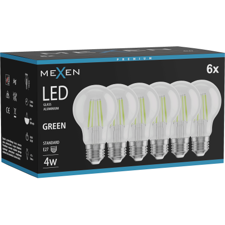 Mexen Vintis 6x Ampoule filament LED E27, A60, 4W, 55 lm, vert - L150-E27-04XX-46x06